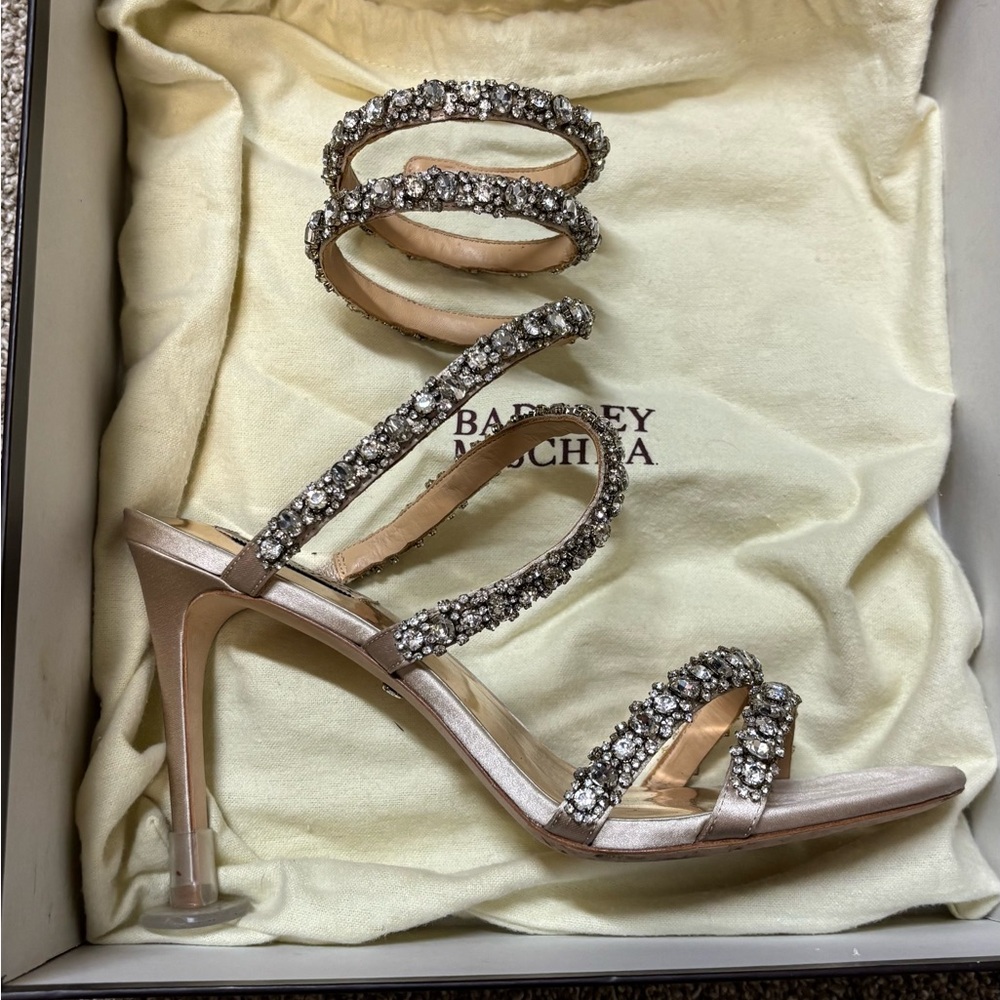 Extremely Rare Badgeley Mishka crystal wrap spiral heels